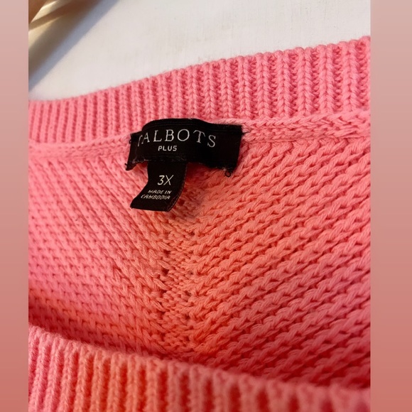 Talbots Mixed Knit Shaker Stitch Pink Cotton Sweater - Picture 4 of 6